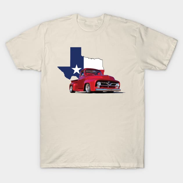 Custom Ford Truck on Texas T-Shirt by CamcoGraphics